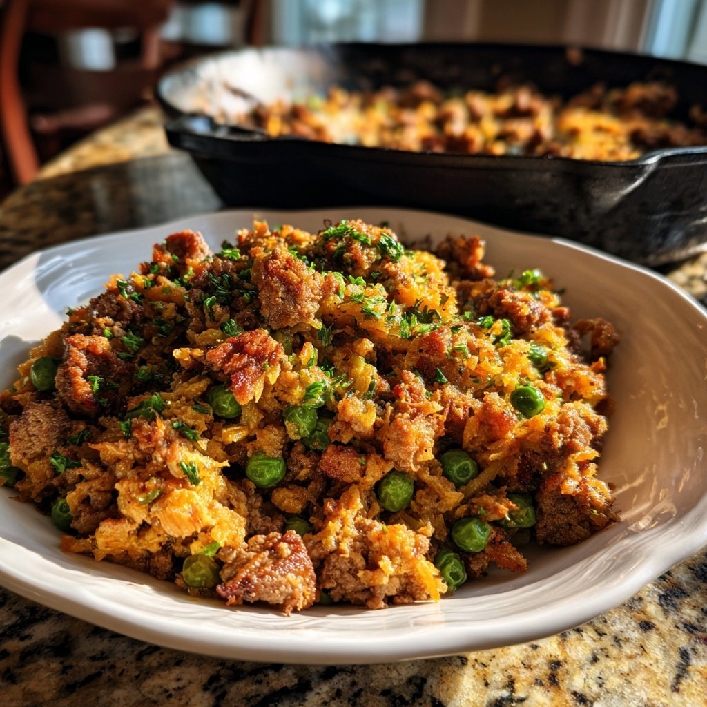 Hackfleisch Pfanne mit Erbsen