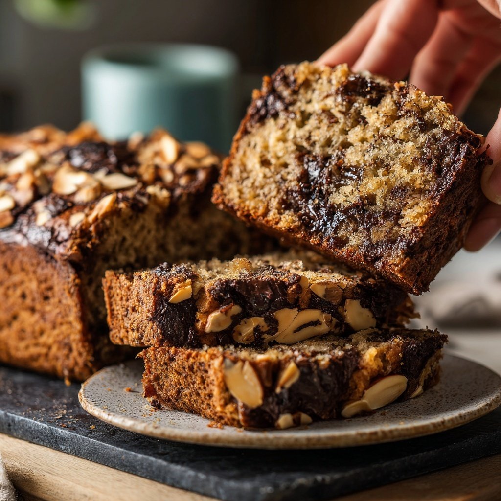 Bananenbrot mit Zartbitterschokolade und Mandeln