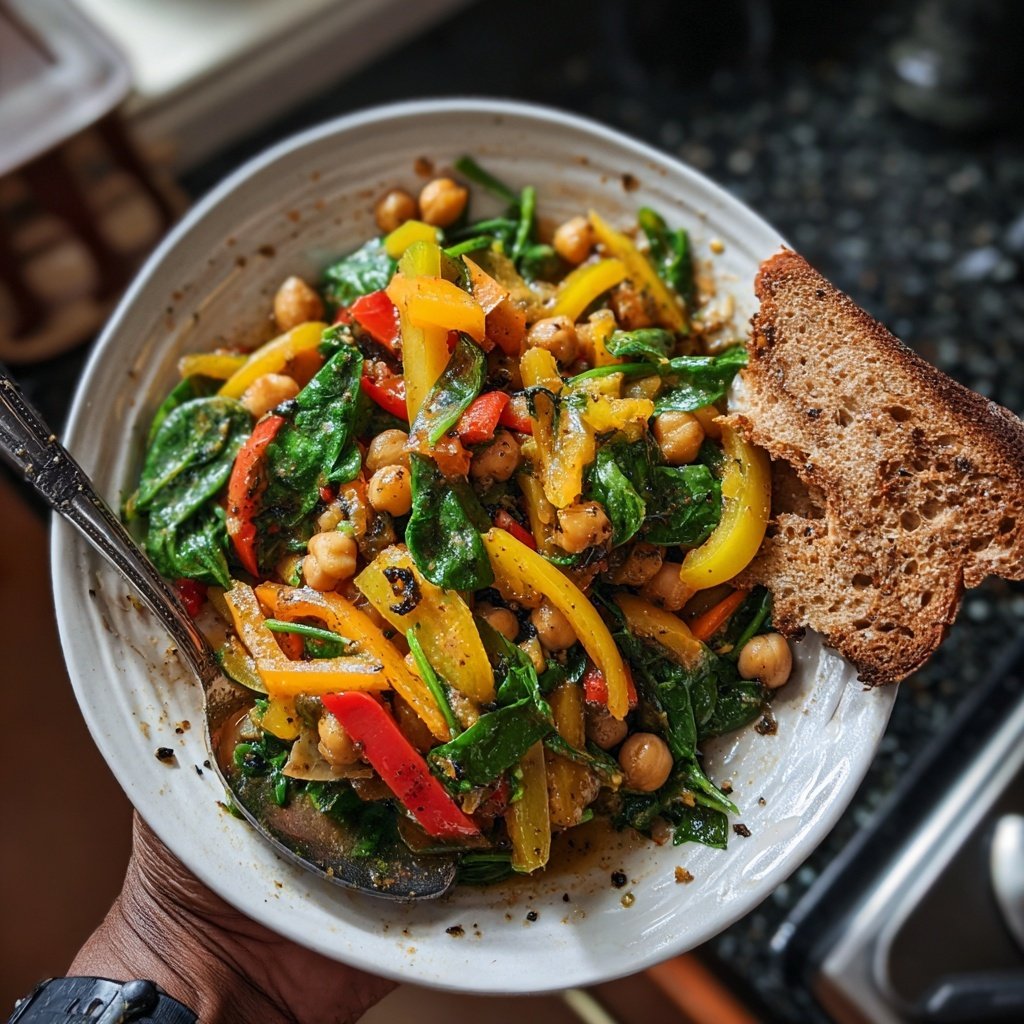 Kalorienarme Gemüsepfanne Mit Kichererbsen Und Spinat